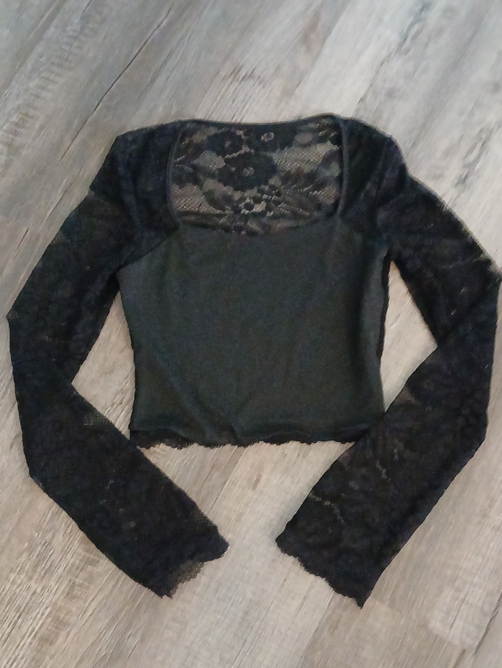 Black Lace Sleeve Cropped Women's Top